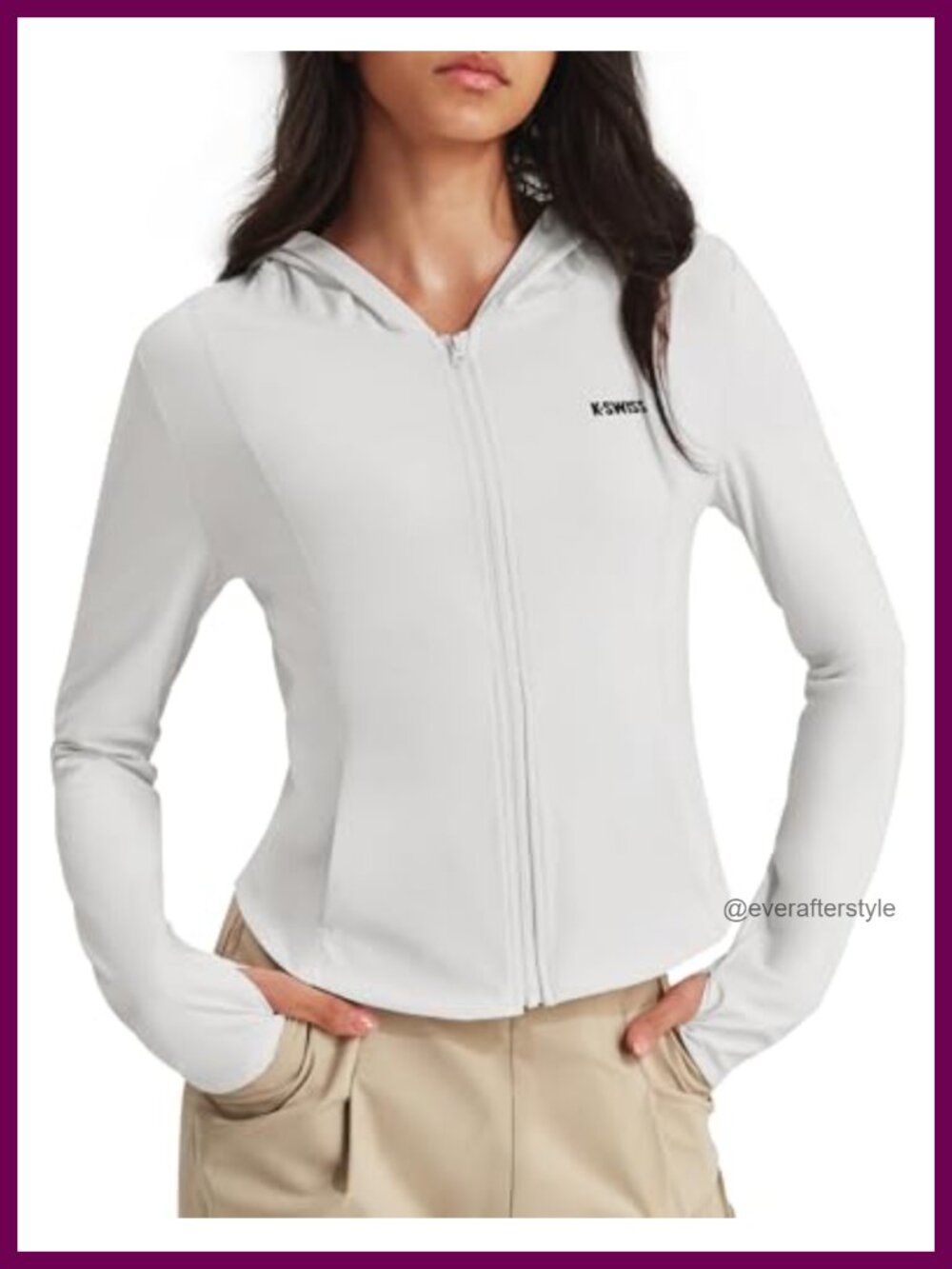 K-Swiss Women's Cropped Zip Up Workout Jacket Hood Thumb Holes